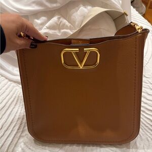 Large Valentino Brown Leather Crossbody Bag